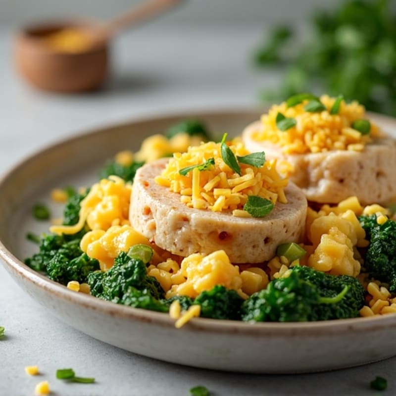 Egg White Scramble with Turkey Sausage and Sautéed Spinach