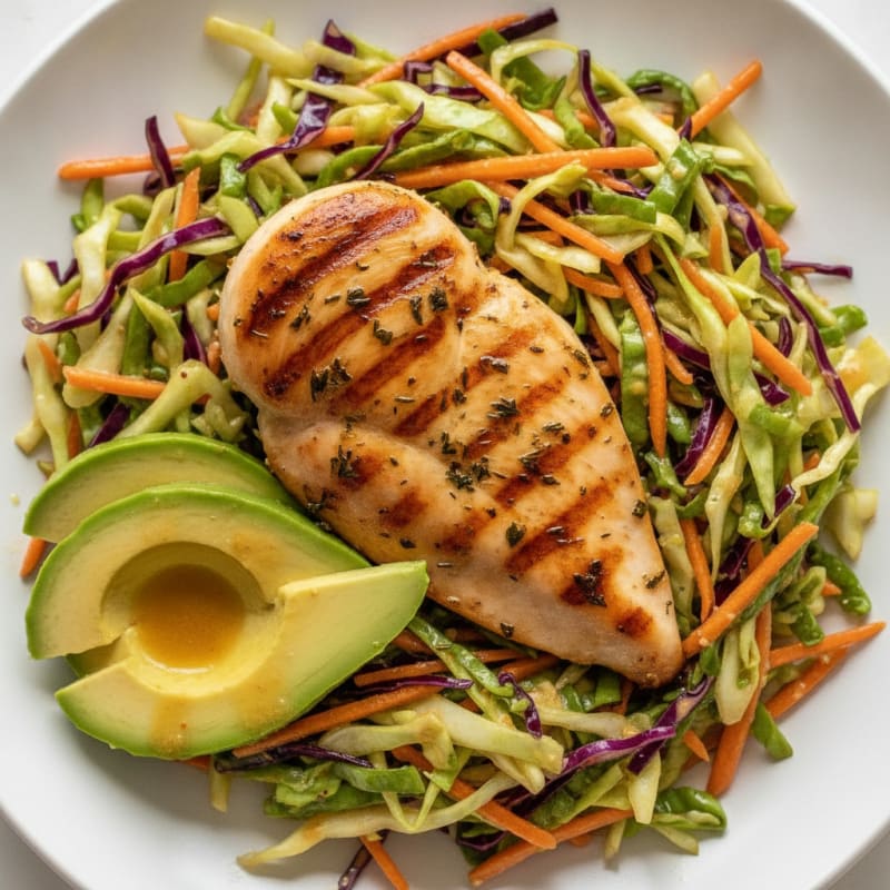 Grilled Chicken Breast with Crunchy Cabbage Slaw