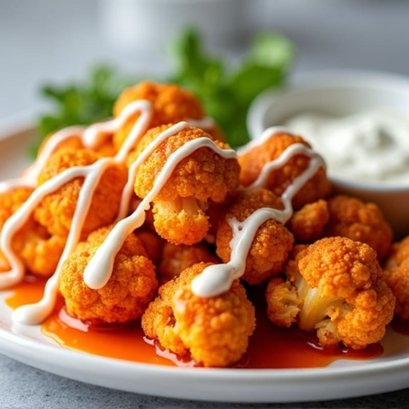 Crispy Buffalo Cauliflower with Ranch Drizzle