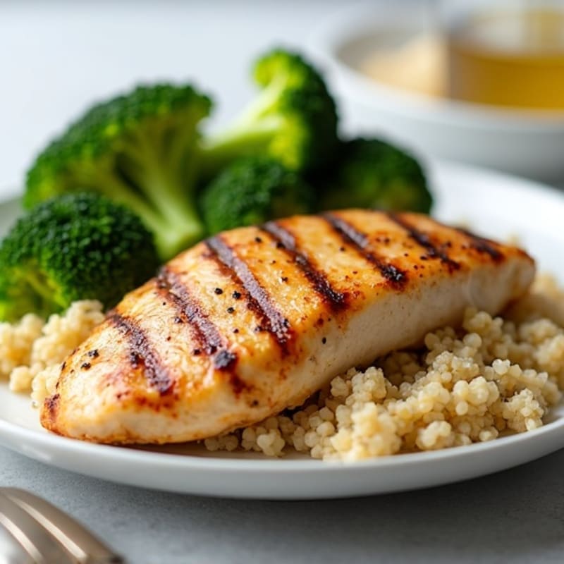 Grilled Chicken Breast with Quinoa and Steamed Broccoli