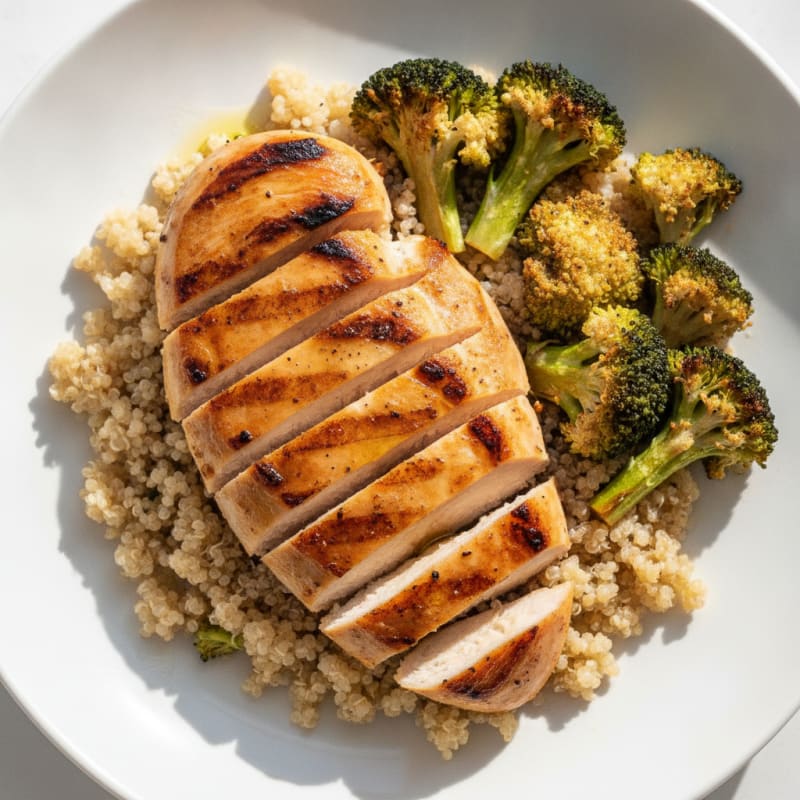 Grilled Chicken Breast with Quinoa and Roasted Broccoli