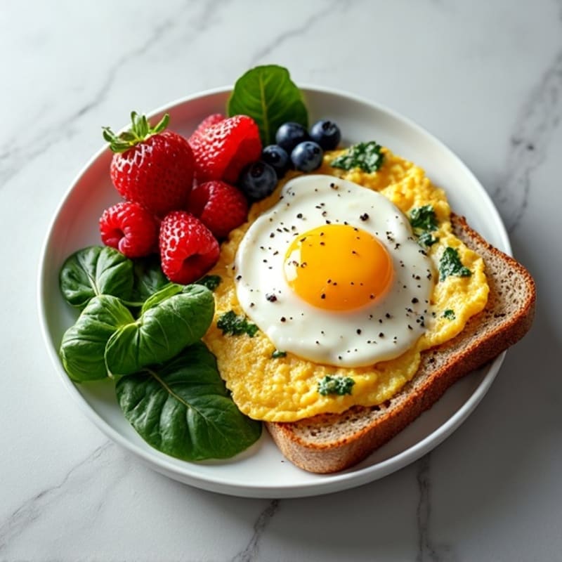 Egg White Spinach Scramble with Greek Yogurt and Fresh Berries