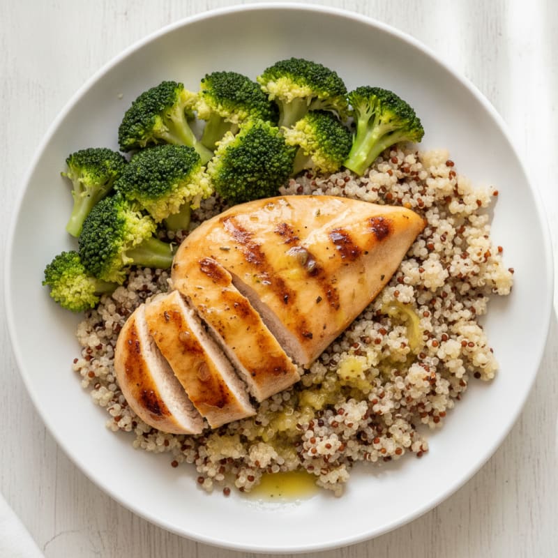 Grilled Chicken Breast with Quinoa and Steamed Broccoli