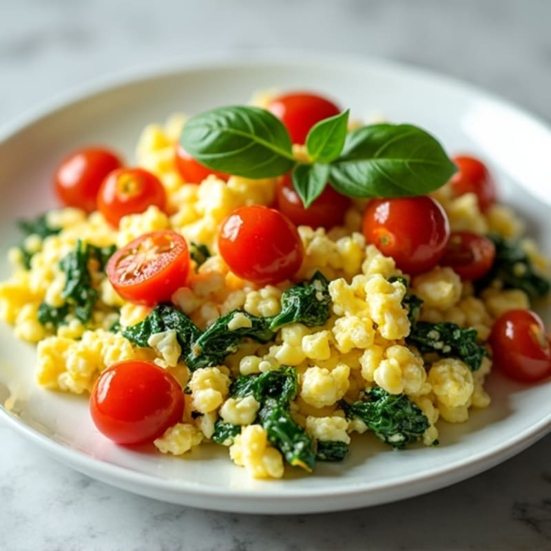 Cottage Cheese Scramble with Spinach and Cherry Tomatoes