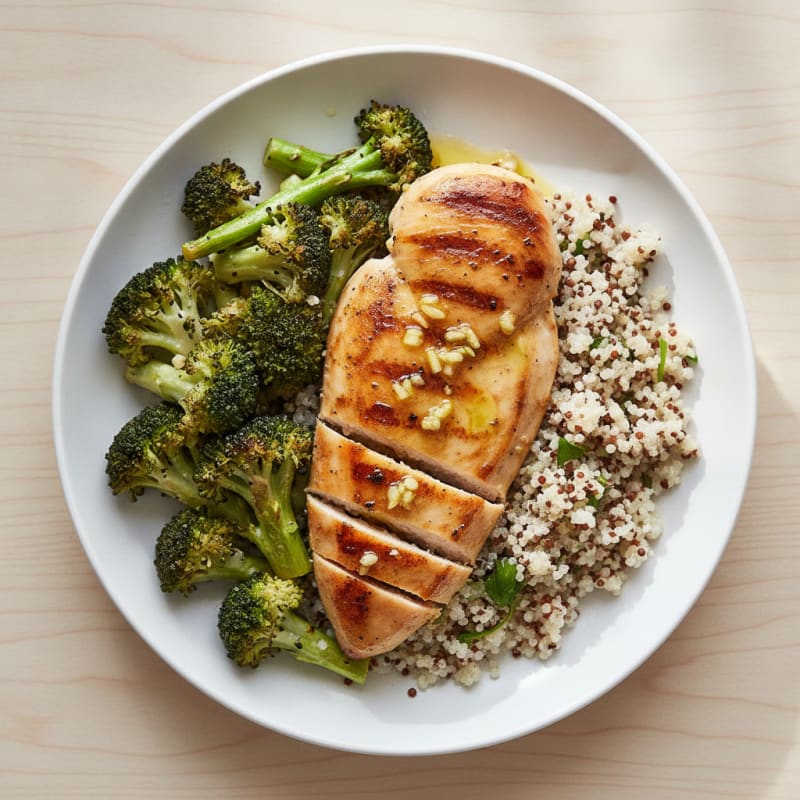 Grilled Lemon-Garlic Chicken Breast with Quinoa and Roasted Broccoli