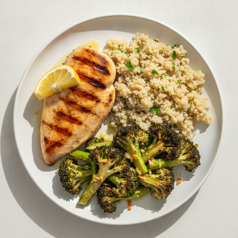 Grilled Chicken Breast with Quinoa and Roasted Broccoli