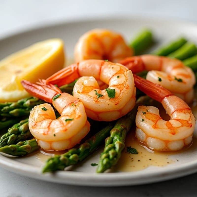 Lemon Garlic Pan-Seared Shrimp with Roasted Asparagus