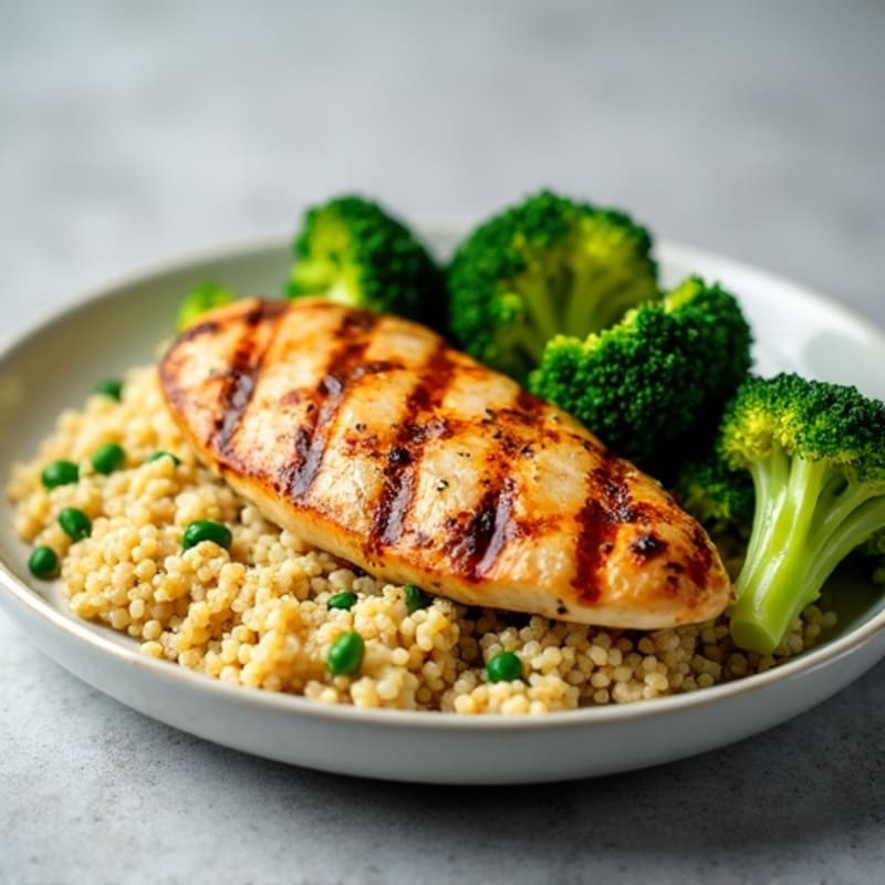 Grilled Chicken Breast with Quinoa and Roasted Broccoli