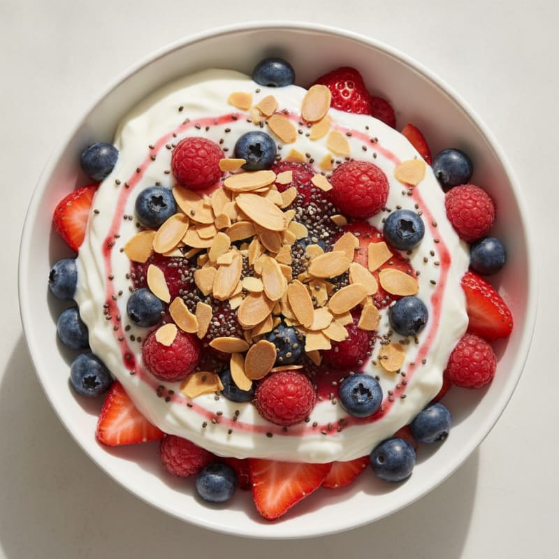Greek Yogurt Protein Parfait with Mixed Berries and Almonds