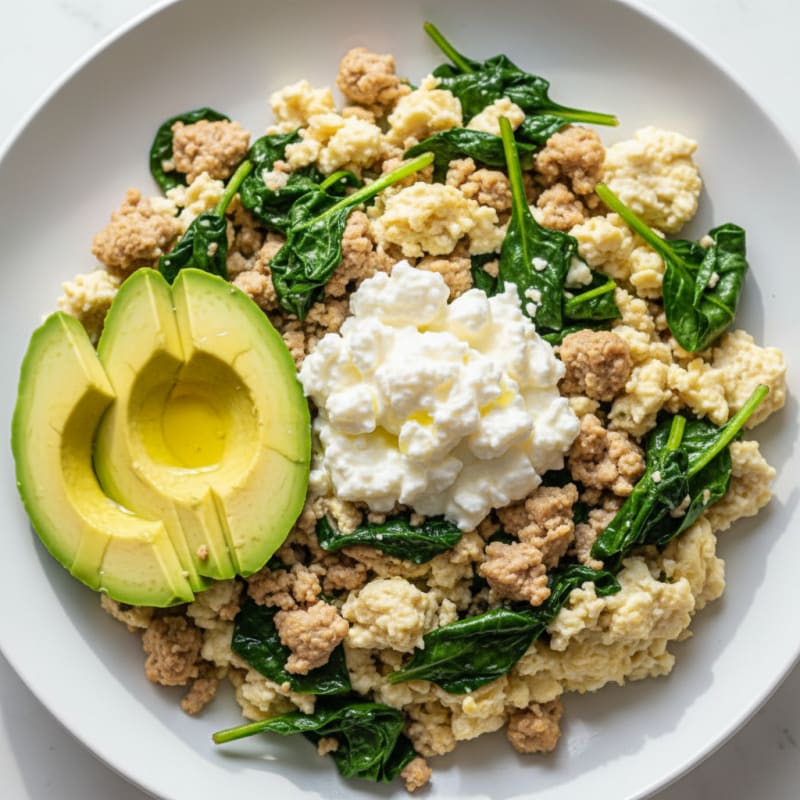 Egg White and Turkey Spinach Scramble with Cottage Cheese