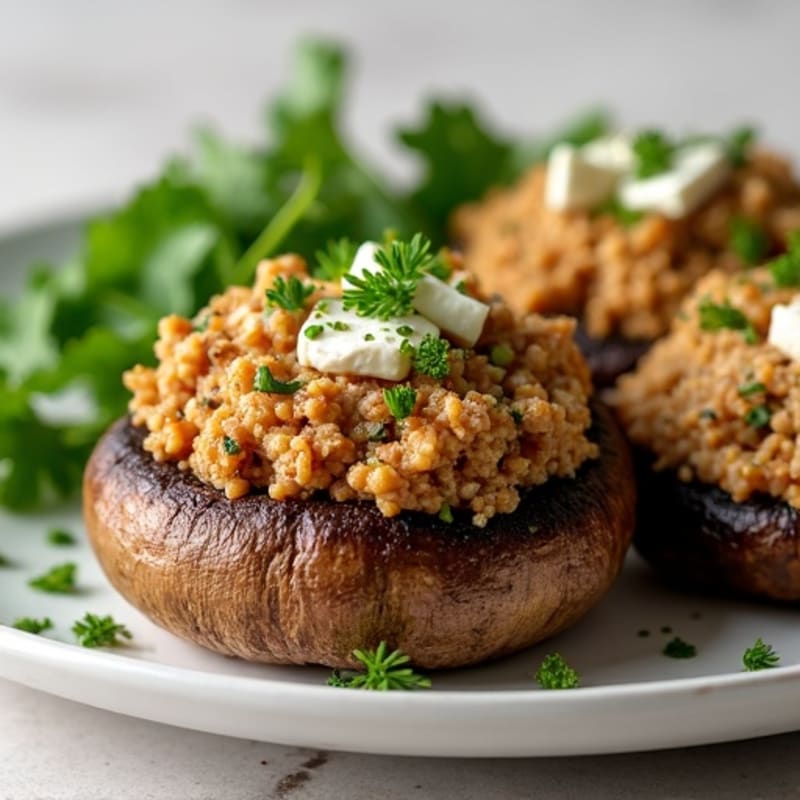 Roasted Portobello Mushrooms Stuffed with Savory Ground Turkey and Herbs