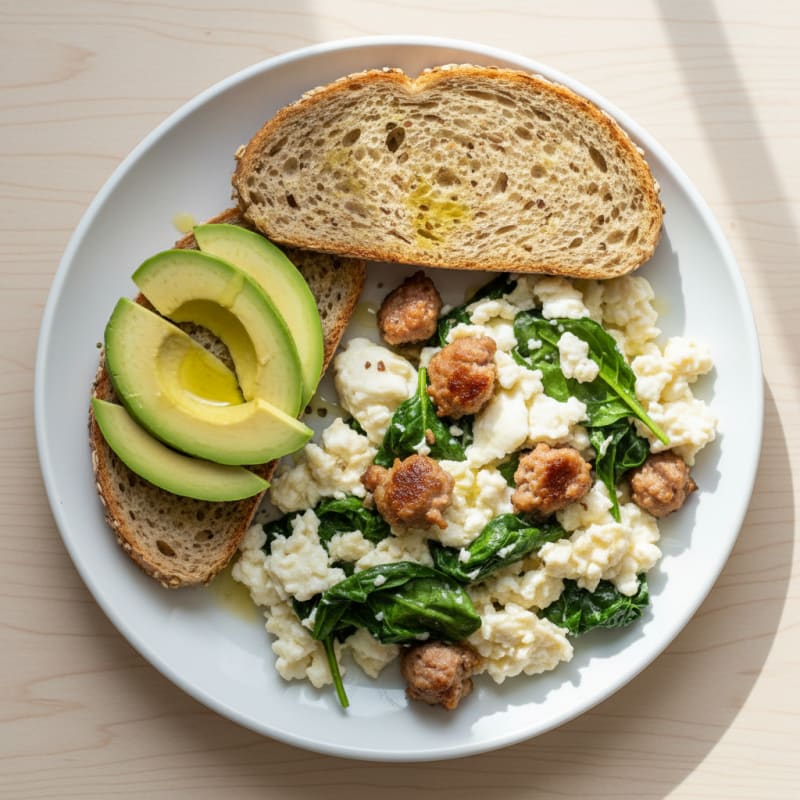 Egg White and Turkey Sausage Scramble with Spinach