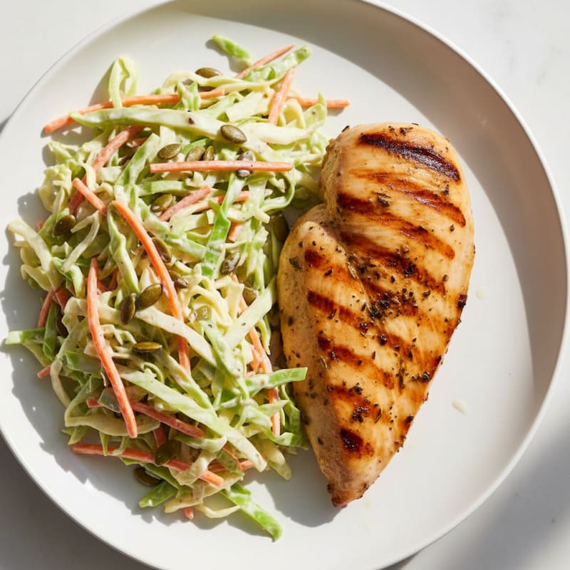 Grilled Chicken Breast with Crunchy Cabbage Slaw