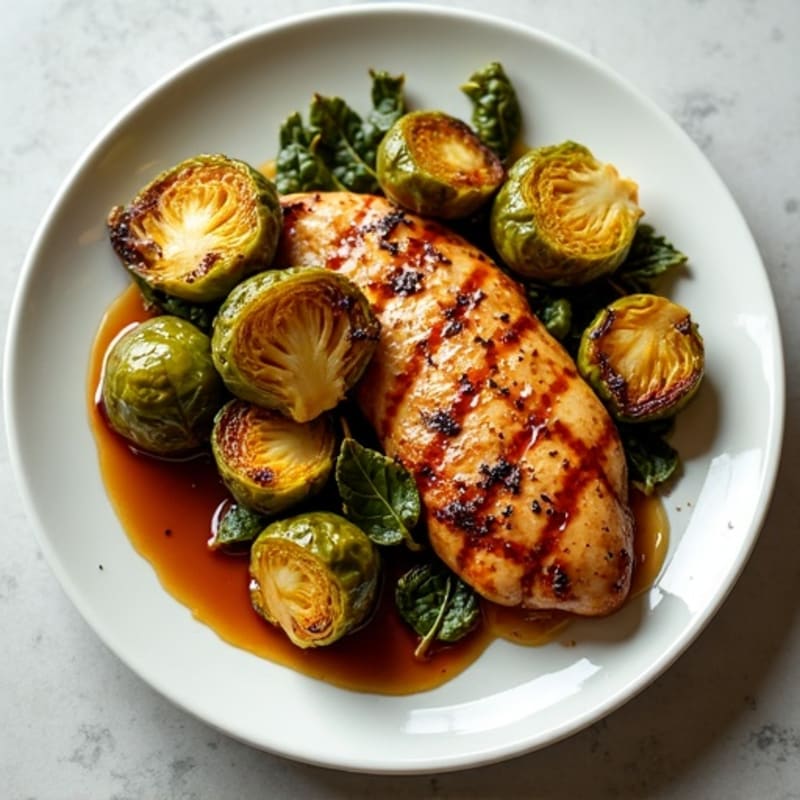Honey-Balsamic Glazed Crispy Brussels Sprouts with Grilled Chicken