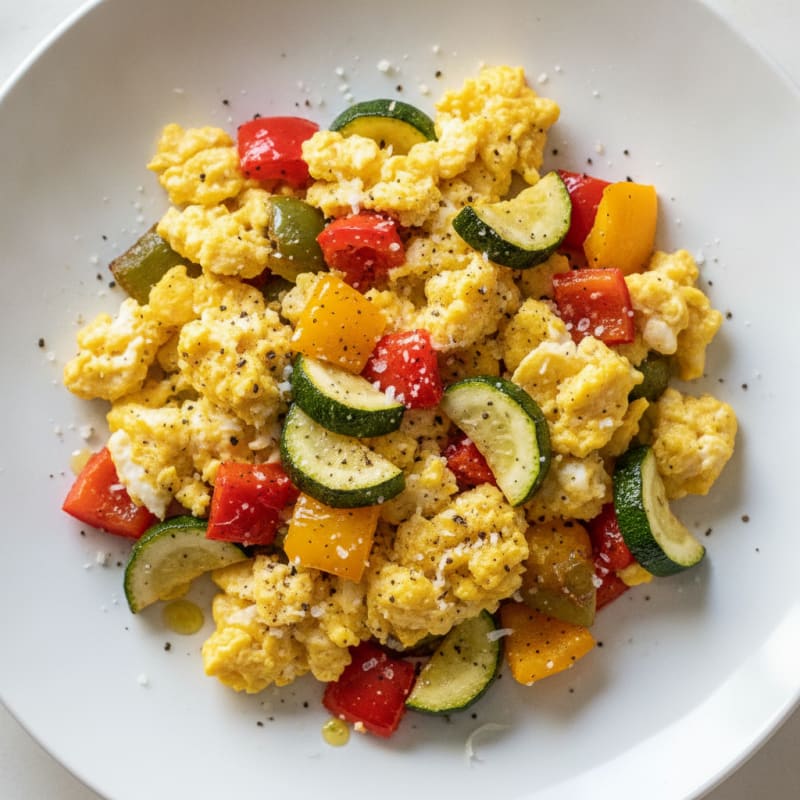 Hearty Scrambled Eggs with Roasted Vegetables