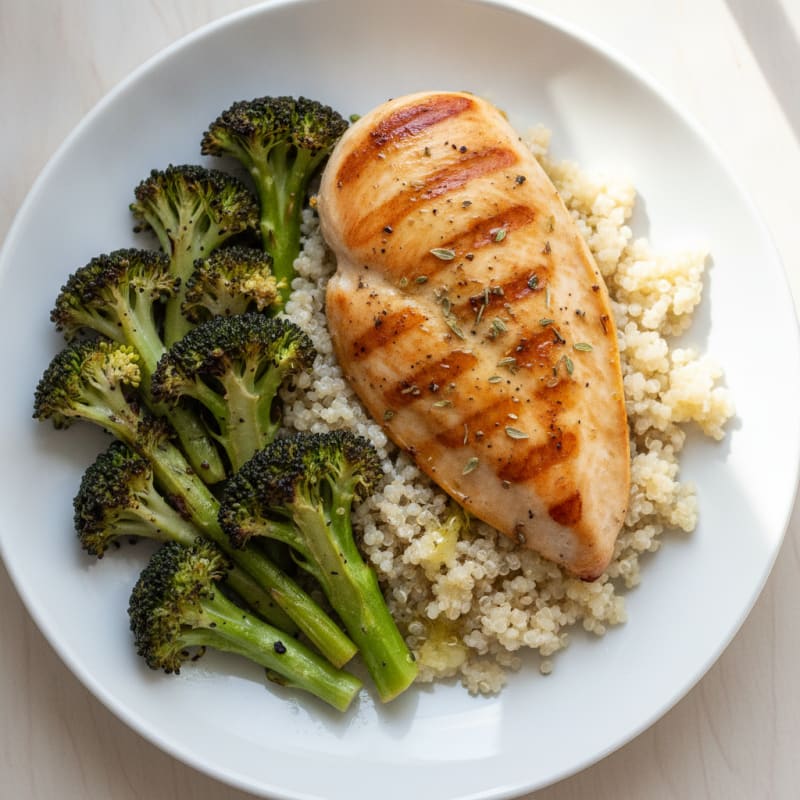 Grilled Chicken Breast with Quinoa and Roasted Broccoli
