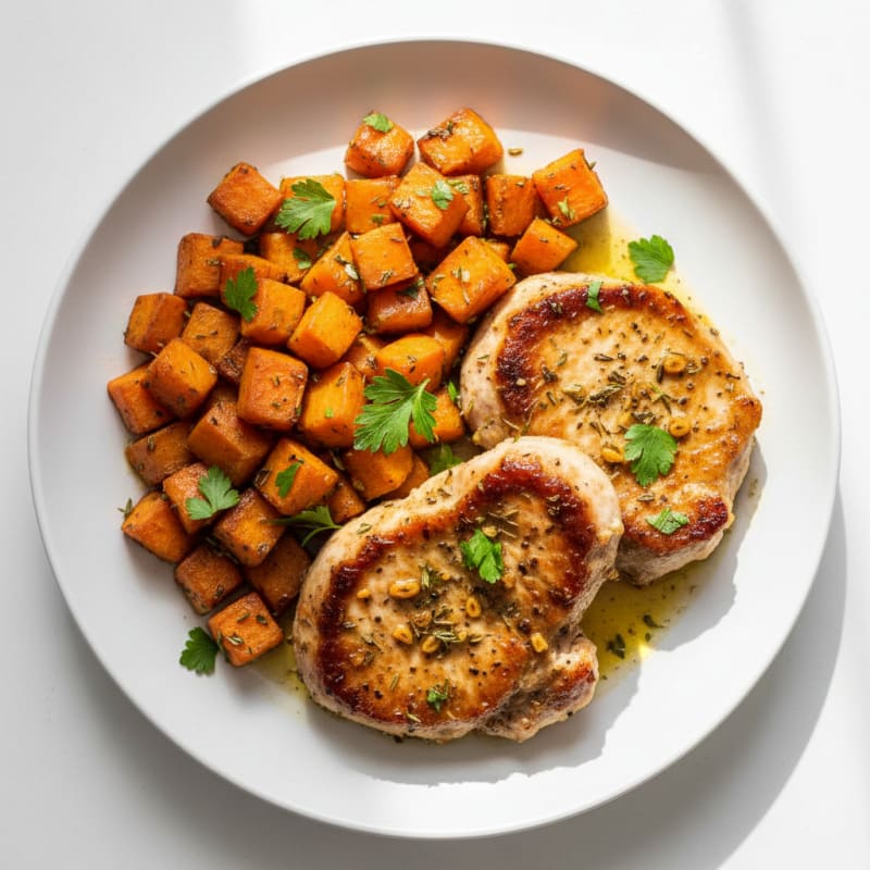 Garlic Herb Turkey Chops with Roasted Root Vegetables