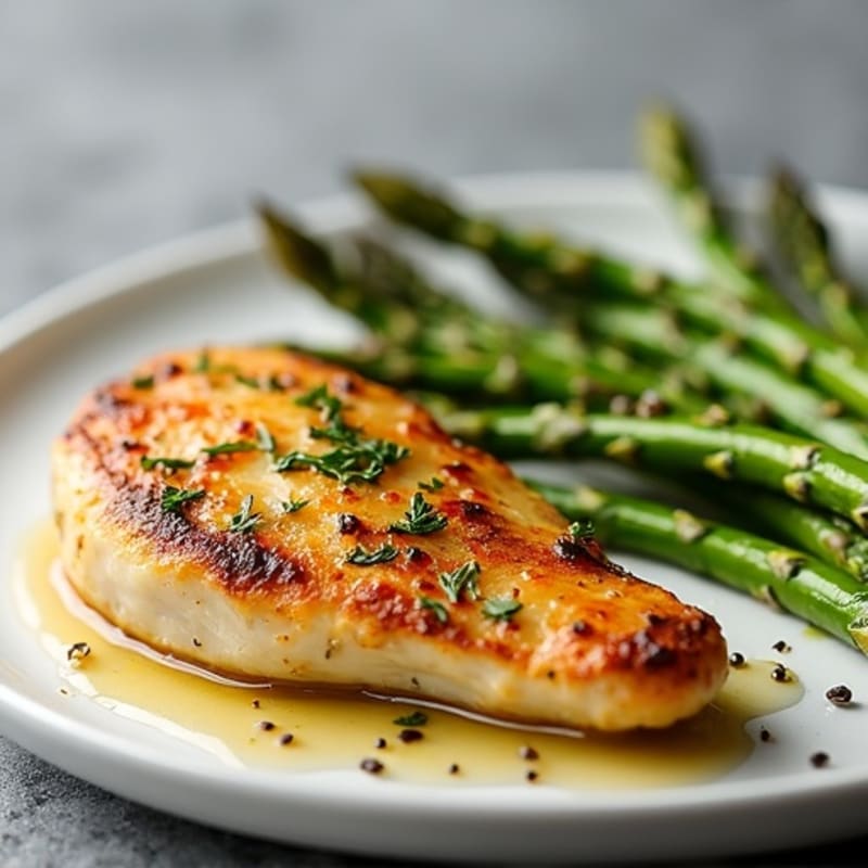 Lemon Garlic Pan-Seared Chicken with Roasted Asparagus