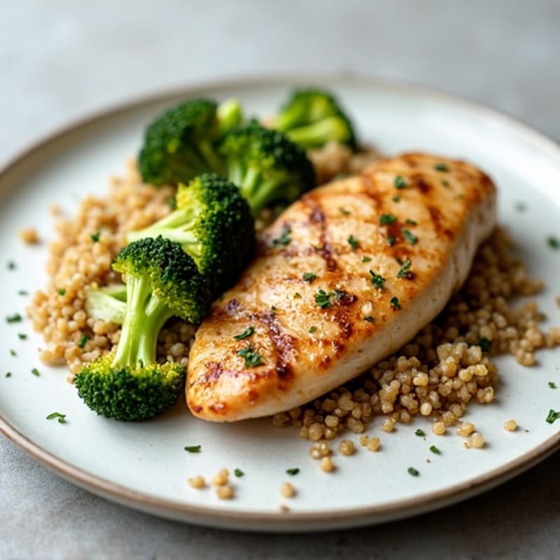 Grilled Chicken Breast with Quinoa and Roasted Broccoli