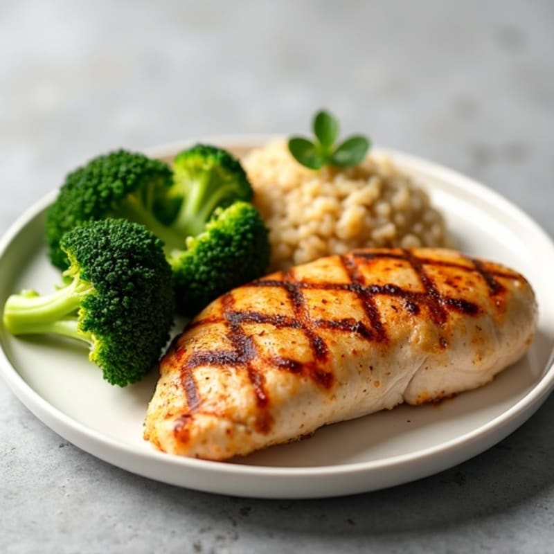 Grilled Chicken Breast with Steamed Broccoli and Quinoa