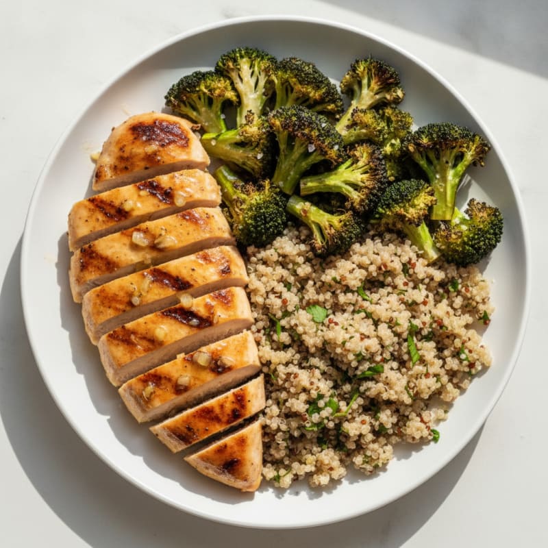 Grilled Chicken Breast with Roasted Broccoli and Quinoa