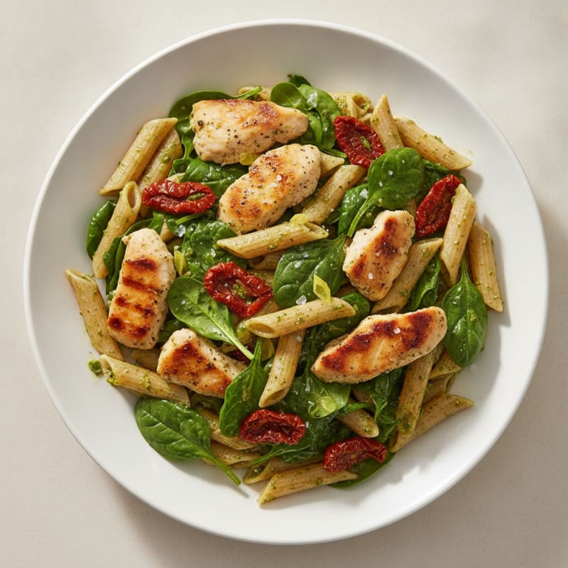 Pesto Chicken Pasta with Sun-Dried Tomatoes