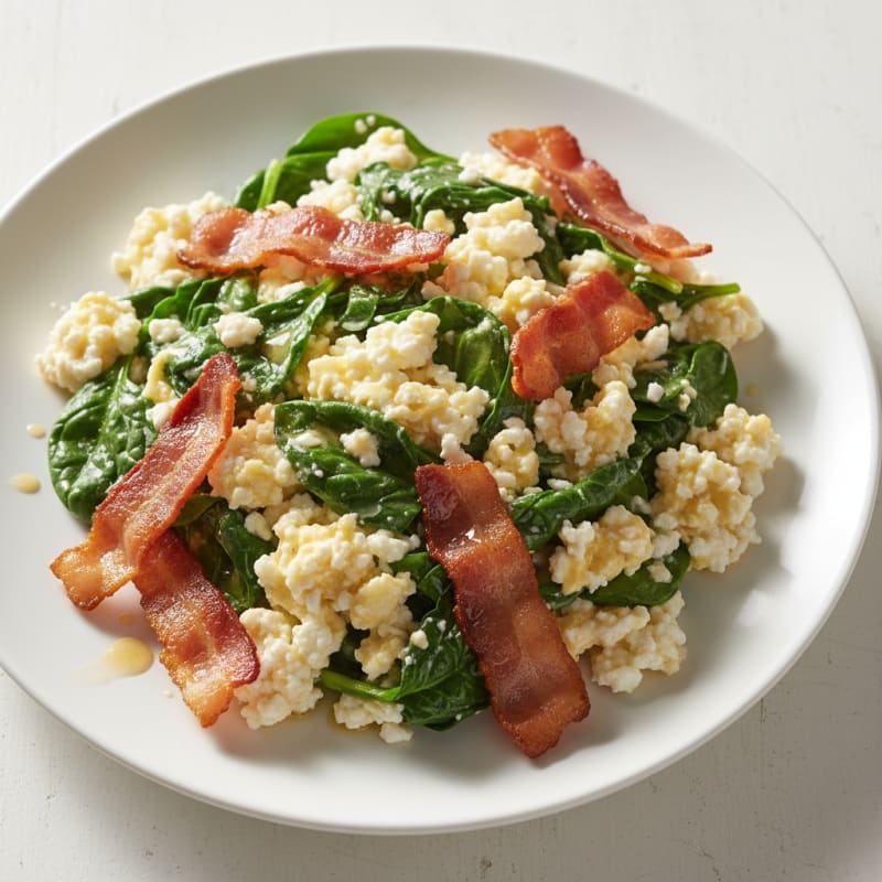 Cottage Cheese Scramble with Spinach and Turkey Bacon