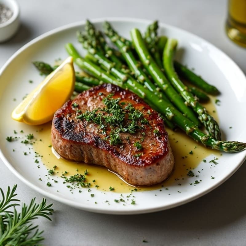 Garlic Herb Pan-Seared Steak with Roasted Asparagus
