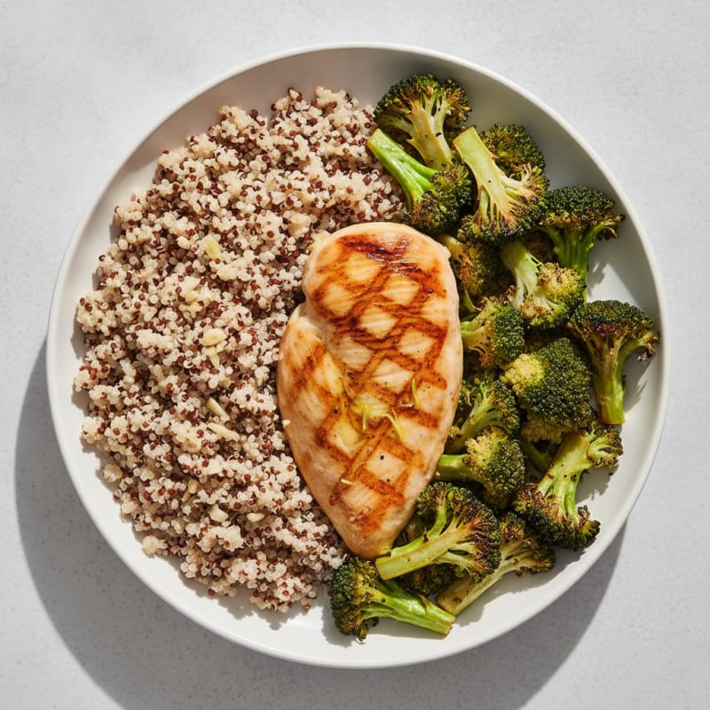 Grilled Chicken Breast with Quinoa and Roasted Broccoli