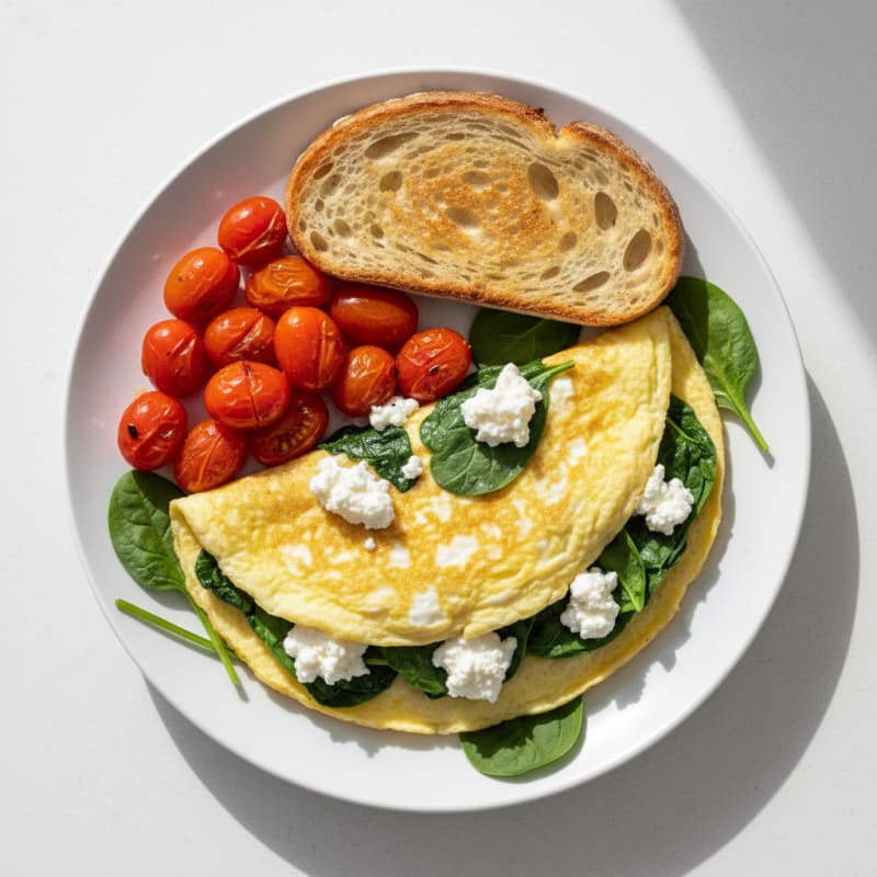 Egg White Spinach Omelette with Cottage Cheese and Cherry Tomatoes