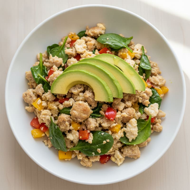 Egg White Veggie Scramble with Turkey Sausage