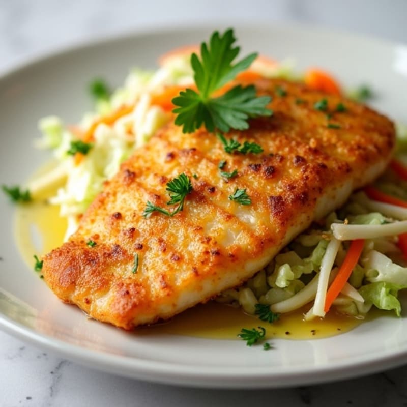 Crispy Pan-Seared Fish with Fresh Cabbage Slaw