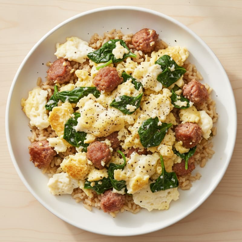 Egg White and Turkey Sausage Scramble with Brown Rice