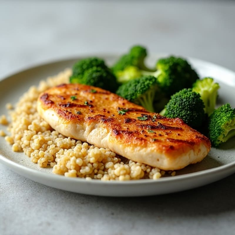 Seared Chicken Breast with Roasted Broccoli and Quinoa