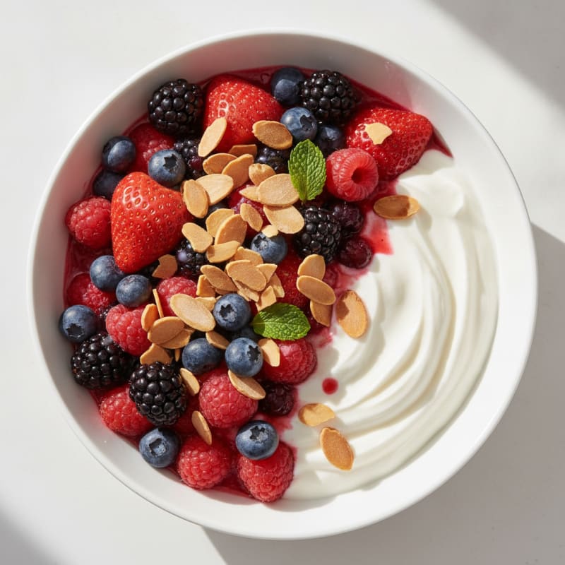 Greek Yogurt Protein Parfait with Mixed Berries and Almonds