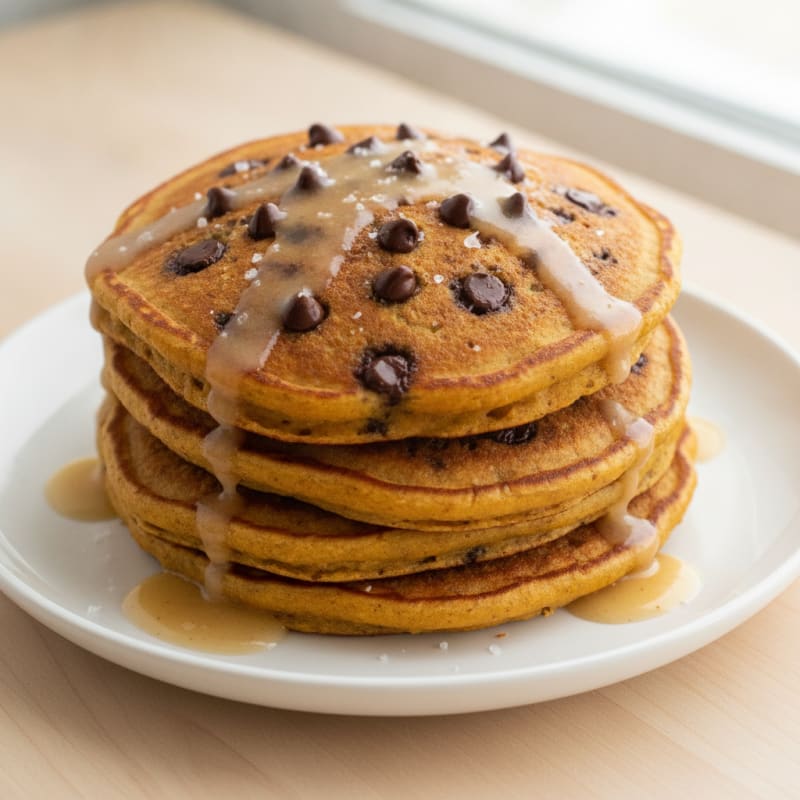 Pumpkin Protein Pancakes with Mini Chocolate Chips