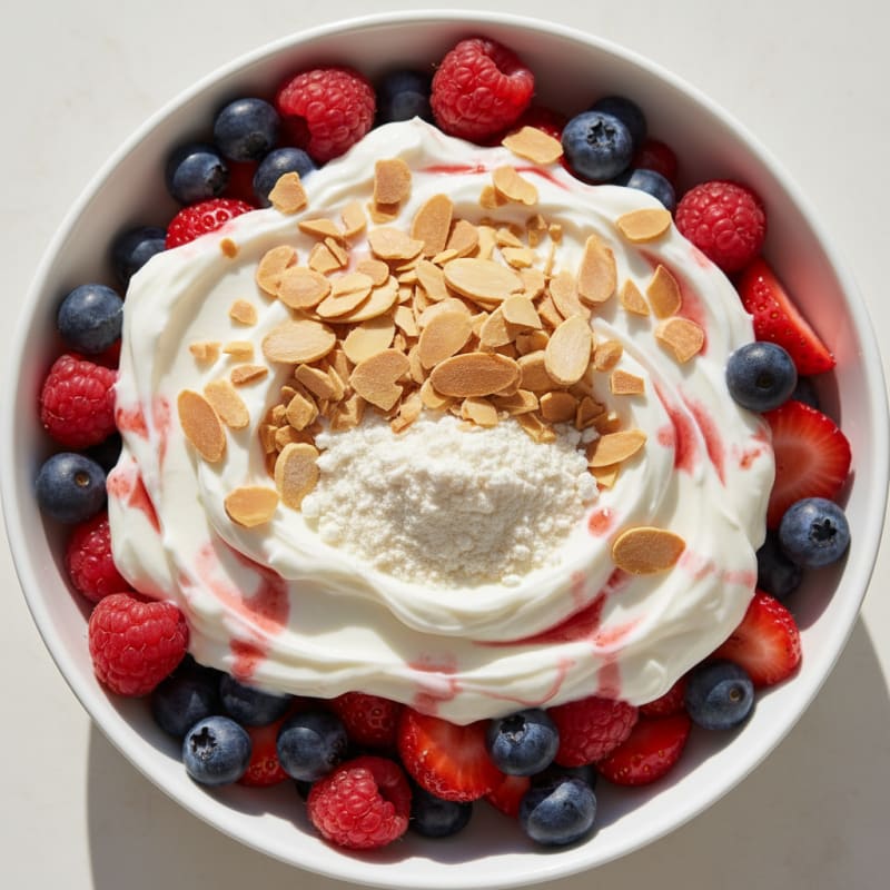 Greek Yogurt Protein Parfait with Mixed Berries and Almonds