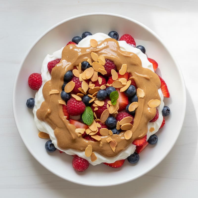 Greek Yogurt Protein Parfait with Mixed Berries and Almond Butter
