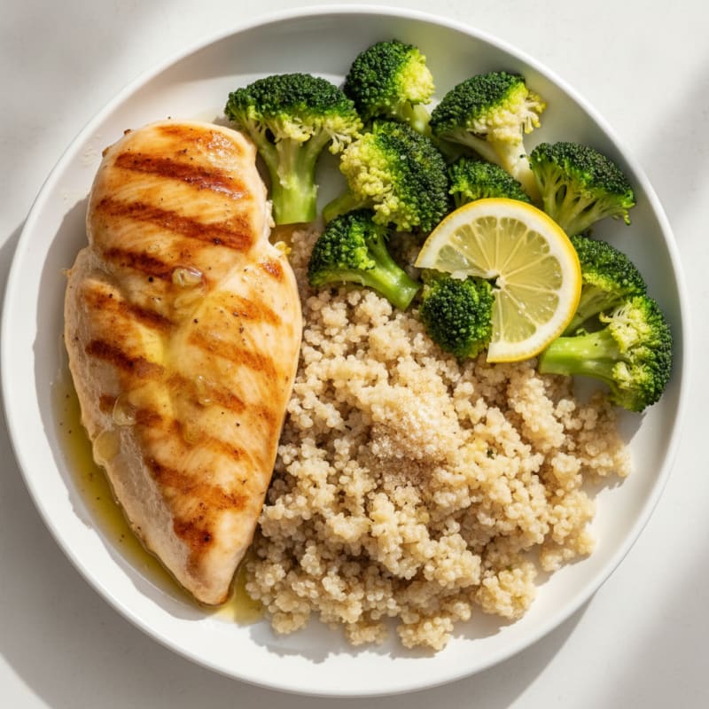 Grilled Chicken Breast with Quinoa and Steamed Broccoli