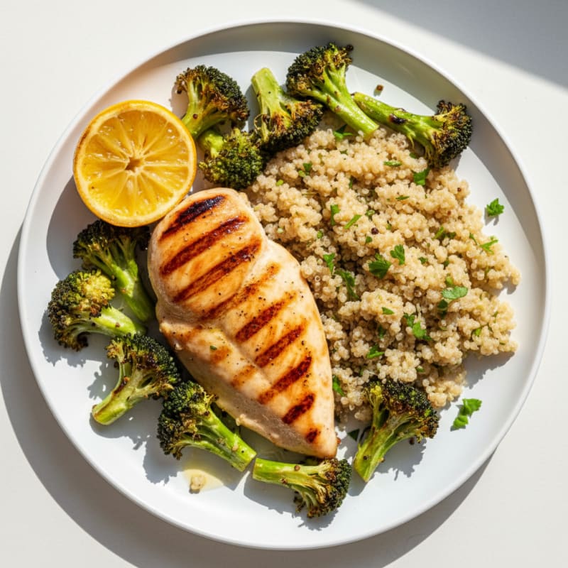 Grilled Chicken Breast with Roasted Broccoli and Quinoa