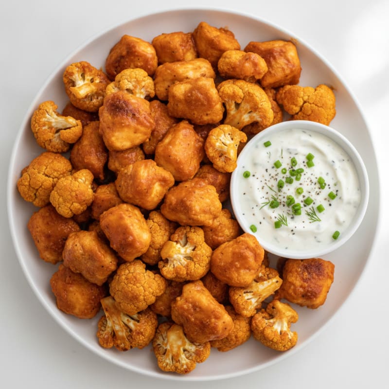 Buffalo Chicken and Cauliflower Bites with Ranch Dip