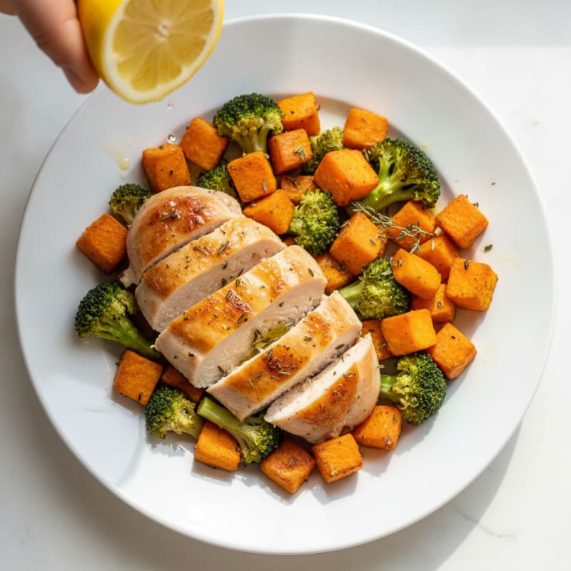 Oven-Baked Herb Chicken Breast with Roasted Sweet Potatoes