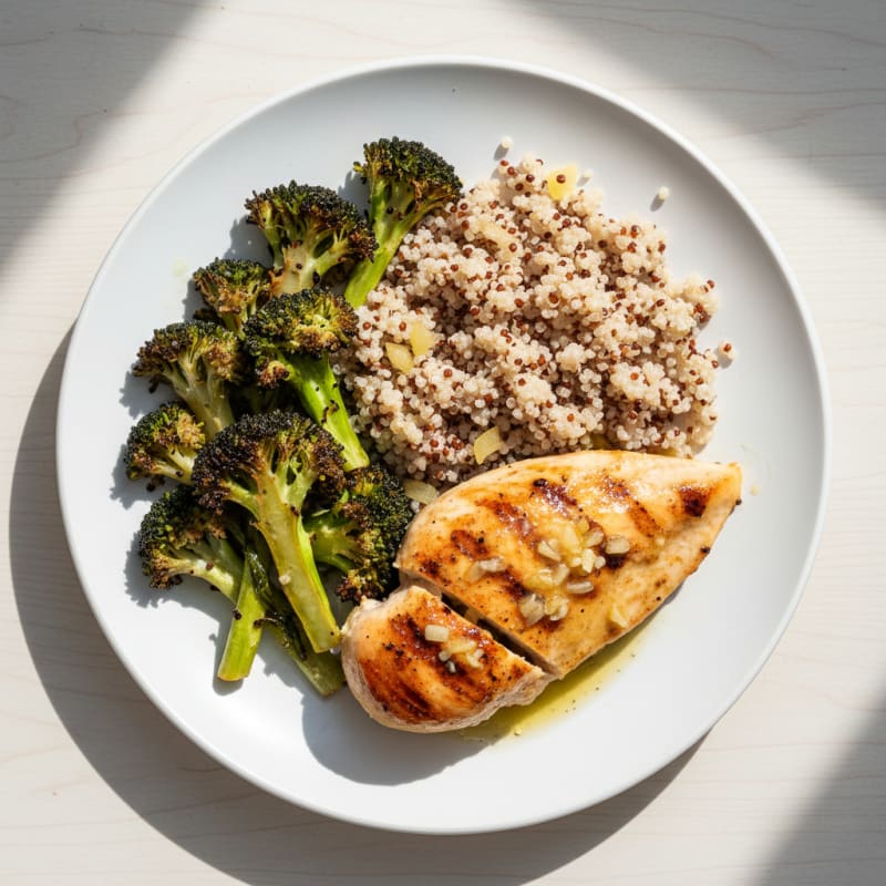 Grilled Chicken Breast with Quinoa and Roasted Broccoli
