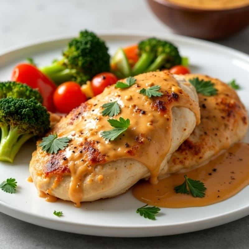 Creamy Peanut Chicken with Roasted Vegetables