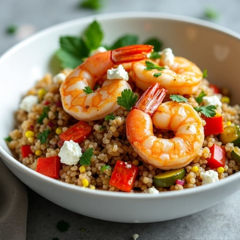 Seared Shrimp and Herb Quinoa Bowl with Roasted Vegetables
