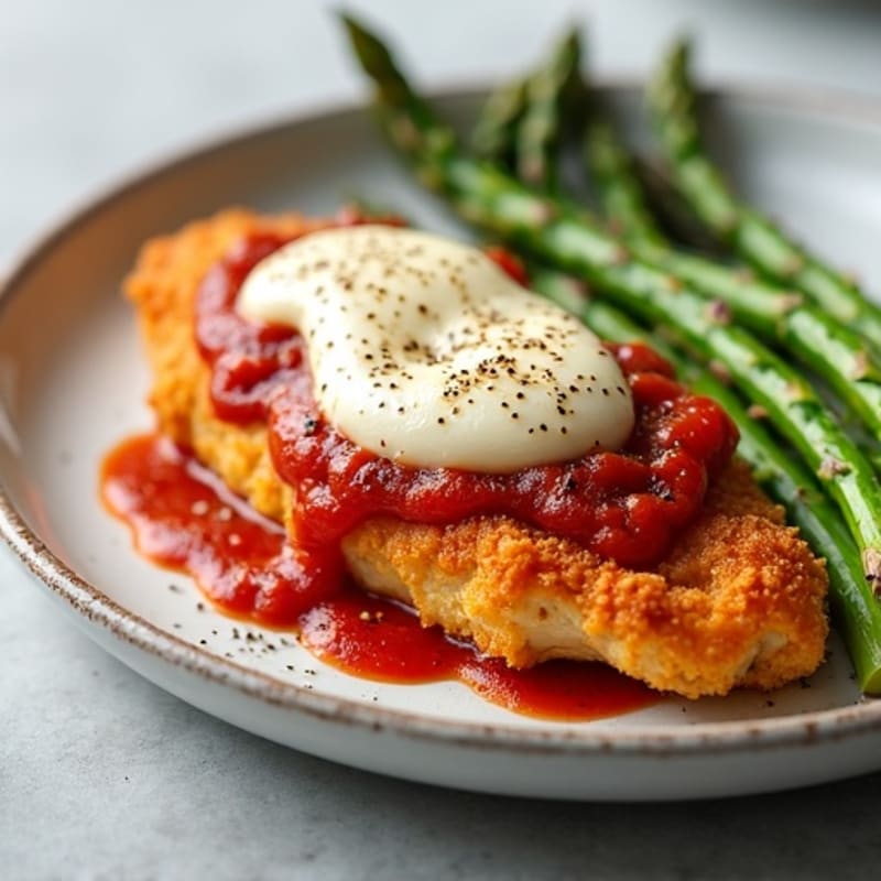 Baked Crispy Chicken Parm with Roasted Asparagus