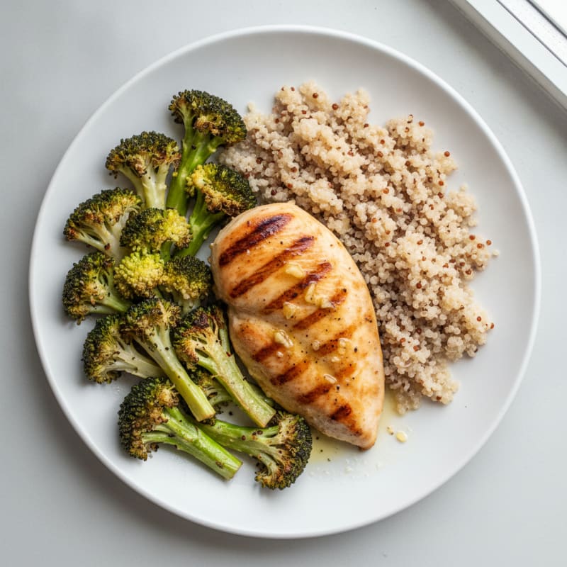 Grilled Chicken Breast with Quinoa and Roasted Broccoli