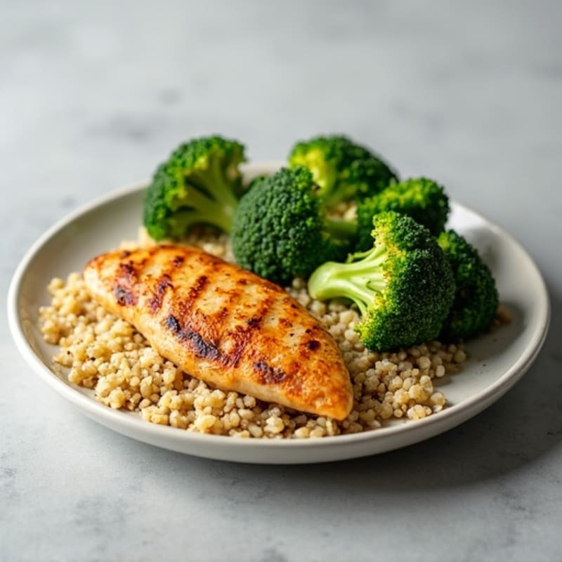Grilled Chicken Breast with Quinoa and Roasted Broccoli