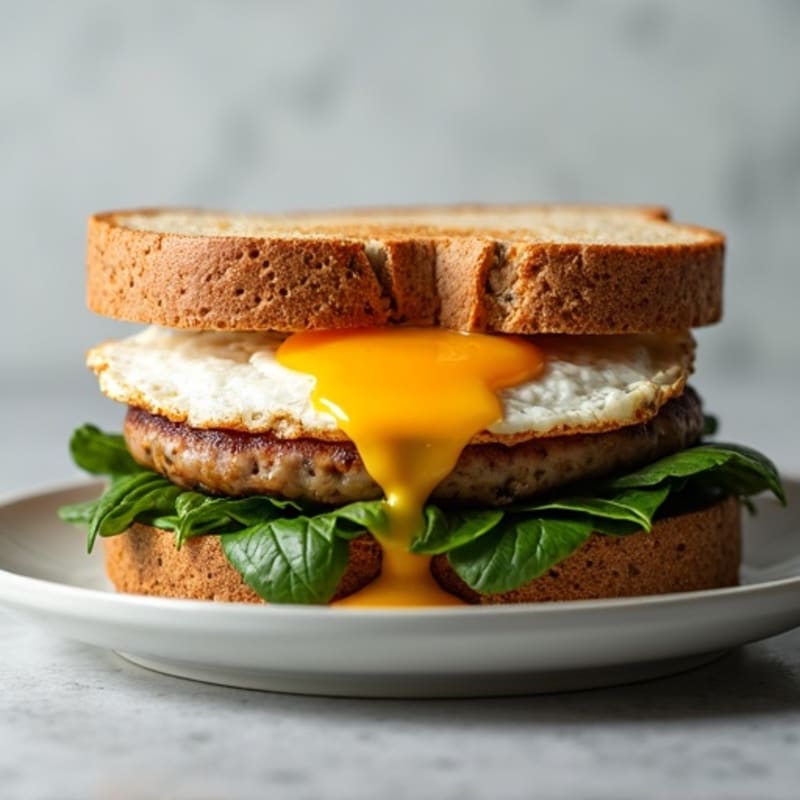 Lean Turkey Sausage, Egg, and Spinach Whole Wheat Sandwich