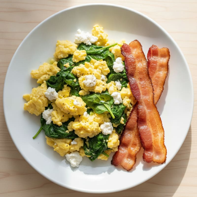 Cottage Cheese Scramble with Spinach and Turkey Bacon